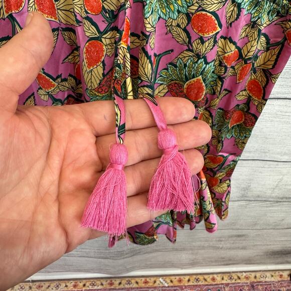 Aakaa Women's Pink Leaf Satin Dramatic Hem Long Sleeve Dress Size Medium - Picture 5 of 9